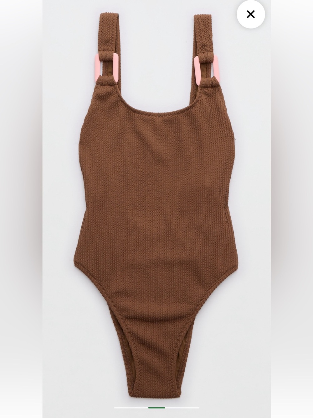 aerie Brown Textured One-Piece Swimsuit with Pink Buckle Accents